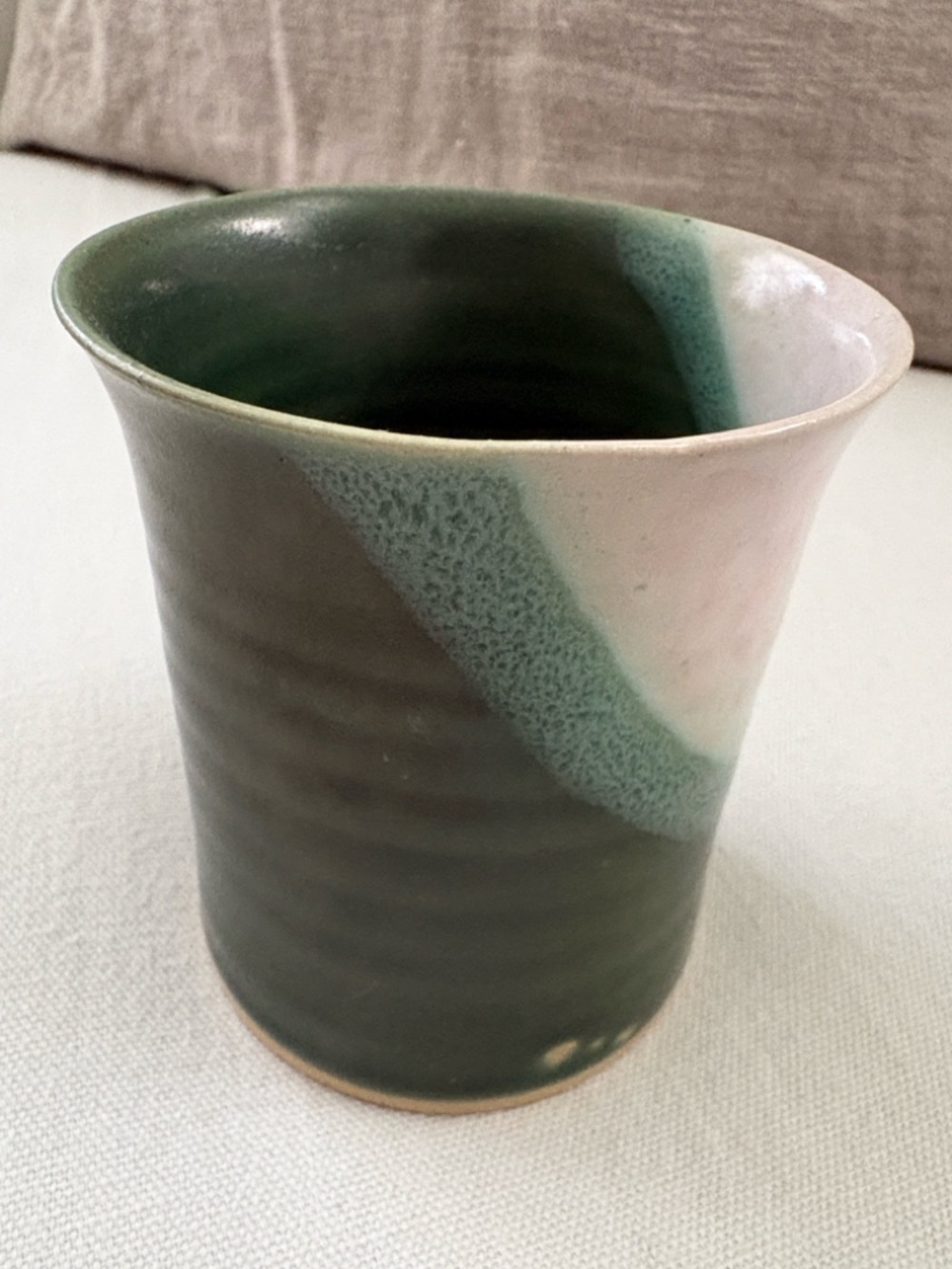 Artisan Ceramic Cup in Green and Cream by Home Art